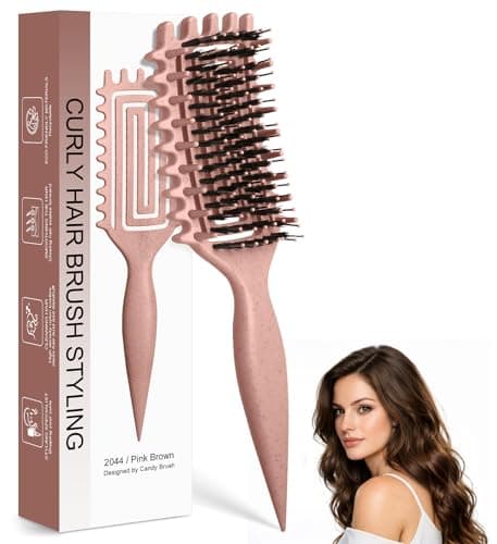 Quenxe Curl Defining Brush, Curly Hair Brush with Vented Design for Detangling and Shaping, Wet & Dry Use, Reduces Pulling for Women and Men (Pink Brown) — image 1