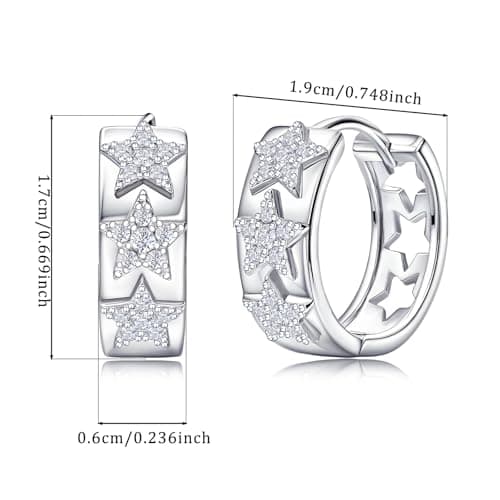 Star Earrings for Teen Girls Women - Sterling Silver Hypoallergenic Cubic Zirconia Loop Earrings Lightweight Star Shaped Earring Gifts for Daughter Granddaughter Niece Christmas view 6