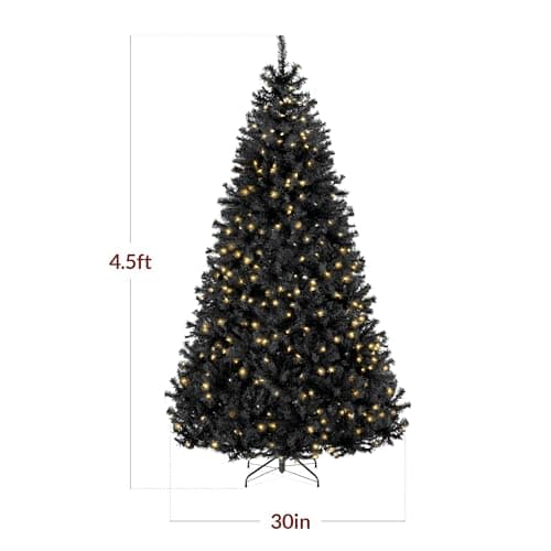 Best Choice Products 4.5ft Pre-Lit Black Christmas Tree, Full Artificial Holiday Decoration for Home, Office, Party Decoration w/ 362 Branch Tips, 175 Lights, Metal Hinges, Foldable Base view 3