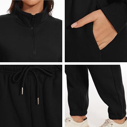 Jeqeocafy Women Oversized Long Sleeve Sweatsuit Half Zip Sweatshirt & High Waisted Pants 2 Piece Outfits With Pockets view 2