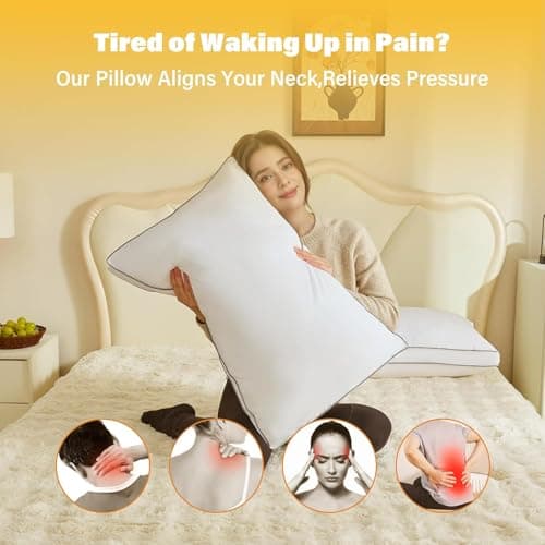Goose Down Fiber Pillows, Gusseted Pillows Queen Size Set of 2 | Gusseted Goose Down Pillows for Neck Pain, Softness and Support, Relief for Side and Back Sleepers, Luxury Hotel Down Pillows view 3