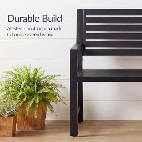 Best Choice Products Outdoor Metal Bench Patio Garden Bench, Heavy Duty 790lb Capacity, Steel Slatted Seat Porch Bench with Armrests, Weather Resistant Park Bench view 4