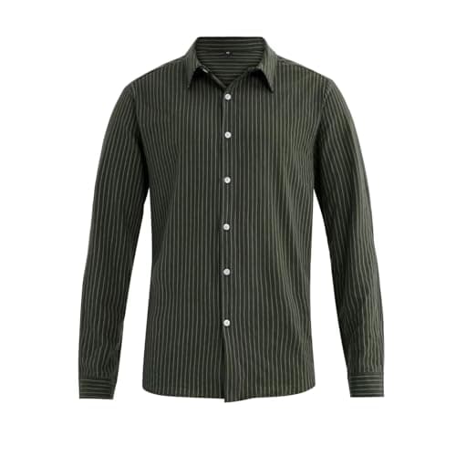 BAYAMO Men's Button-Down Striped Shirts Casual Long Sleeve Cotton Linen Collared Shirts Fashion Business Dress Shirt view 4