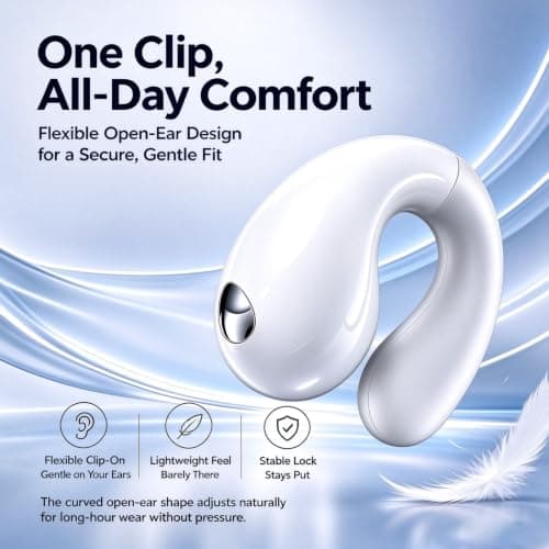 Ultra Open Ear Earbuds-50H Clip On Earbuds Headphones for All-Day Comfort | Bluetooth 6.1 Ergonomic Open Ear clip-on Wireless Earbuds with Smart Digital LED Display, Secure Fit for Driving Workout view 3