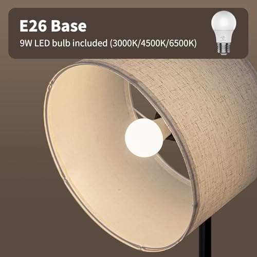 ONEWISH Modern Floor Lamp with Table, Charging Station (USB/Type-C/AC Port), 3 Temperatures, 9W Blub, Round End Table for Bedroom & Living Room (White) view 4