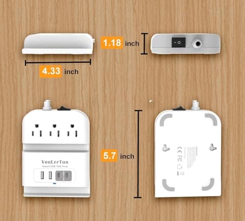VooLerTun Surge Protector Power Strip Outlet Extender 4 USB Charging Station with Multi Outlet,6FT Flat Plug Extension Cord 3 AC with Overload Protection ETL Certified for Office Home view 6