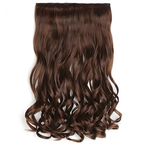 5 Clip in Hair Extensions Synthetic Thick Curly Wavy Hairpieces for Women 18 Inch Natural Looking 3/4 Full Head Clip on Hair Extensions Light Brown view 1
