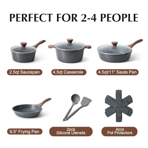 SENSARTE Nonstick Cookware Set 13-Piece, Non Stick Pots and Pans Set with Swiss Granite Coating, Healthy Kitchen Cooking Set, Stay-Cool Handles, PFOA Free view 3