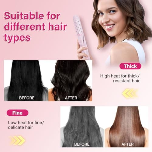 Airflow Styler Curling Iron,360° Cool Air Lock in Style for Lasting Curls, 2 in 1 Hair Straightener and Curler, Anti-Scald for Short Long Hair（Pink） view 4