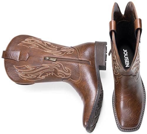 Jousen Cowboy Boots for Men Embroidery Men's Western Boots Retro Square Toe Mens Boot Botas Vaqueras Para Hombre view 2