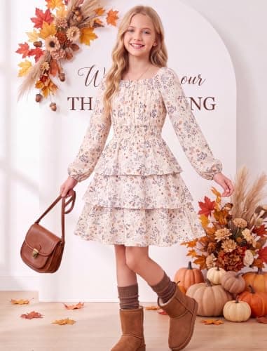 2026 New Girls Fall Floral Dress view 3