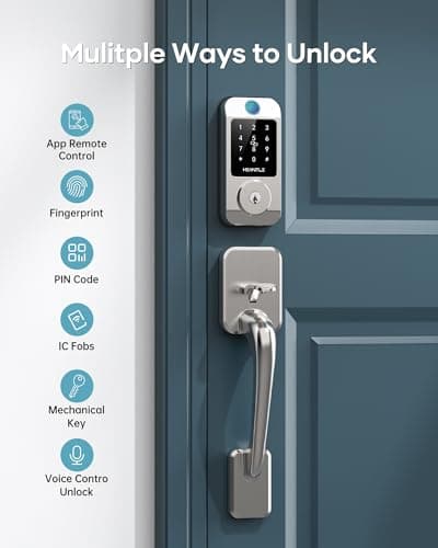 Wi-Fi Front Door Lock Set - HEANTLE Smart Locks for Front Door Built-in WiFi Keyless Entry Deadbolt with Handle Set Fingerprint Smart Electronic Deadbolt, Works with Alexa & Google Assistant Silver view 2