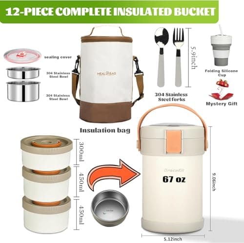 67 oz Adults Thermo for Hot Food 2L 9.06 in 3 Layer Stainless Steel Vacuum Soup Food Thermo Hot Food Jar Bento Box for Men, Women, Suitable insulated Lunch Box for 12+ Camping, Office & Travel Use view 2