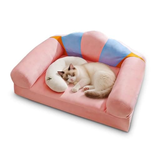 MOYMO Cute Cat Couch with Soft Pillow, Supportive Dog Couch, Cat Sofa with Removable Cover，Cute Rainbow Shaped, 24 Inch — image 1