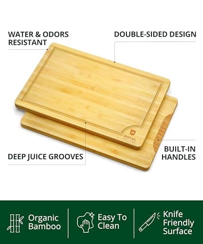 ROYAL CRAFT WOOD Wooden Cutting Boards for Kitchen Meal Prep & Serving - Bamboo Wood Serving Board Set with Deep Juice Groove Side Handles - Charcuterie & Chopping Butcher Block for Meat view 3