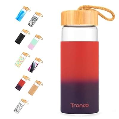 Tronco 20 oz Glass Water Bottles with Lids, Reusable Borosilicate Glass Bottles with Bamboo Lid & Non-Slip Silicone Sleeve for Coffee, Iced Tea, Water, Leak-Proof, BPA-Free – Ideal for Office & Home