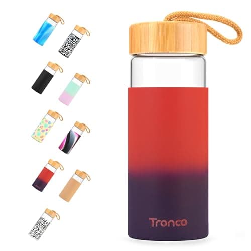 Tronco 20 oz Glass Water Bottles with Lids, Reusable Borosilicate Glass Bottles with Bamboo Lid & Non-Slip Silicone Sleeve for Coffee, Iced Tea, Water, Leak-Proof, BPA-Free – Ideal for Office & Home — image 1