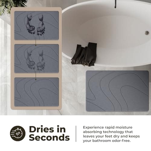 TOSORO - Stone Bath Mat Diatomaceous Earth Shower Mat Non-Slip Super Absorbent Diatomite Stone Bath Mats for Bathroom Floor Quick Drying Natural Easy to Clean (23.5 x 15) - Graphite view 4