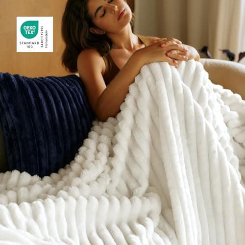 Bedsure GentleSoft White Throw Blanket for Couch - Mothers Gifts Day Birthday Gifts for Women Mom Her, Soft Cozy Fleece Summer Throw Blanket for Girl, Room Home Bedroom Decor, Off White, 50x60 Inches view 6