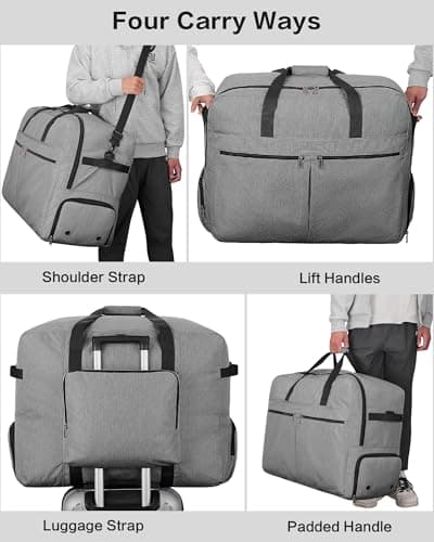 120L Foldable Large Travel Duffle Bag for Men and Women, Packable Duffel Bags with Shoe Compartment, Water Repellent & Tear Resistant (Gray) view 6