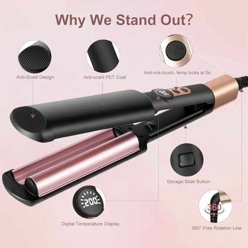 Waver Curling Iron Hair Crimper 3/4 Inch, Ionic Deep Waver Hair Curler Tool, 5 Temp Dual Barrel Mini Portable Curling Wand, Dual Voltage, Anti-Scalding Fast Heating for Short and Long Hair view 6