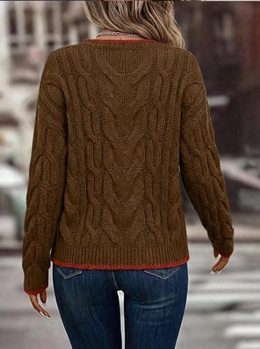 LaGracia Women's Oversized Cable Knit V Neck Sweaters Trendy Color Block Sweater Pullover 2026 view 4