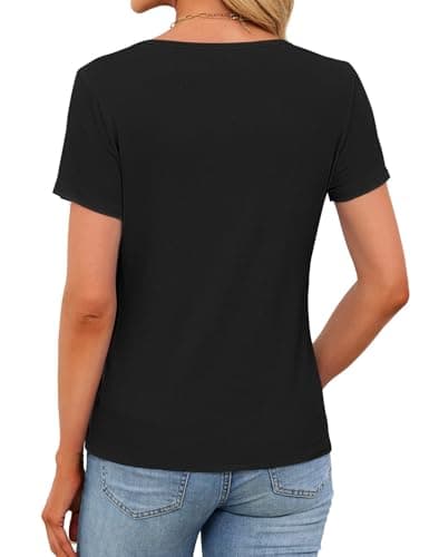 JUSTFASHIONNOW Womens Short Sleeve Tops Stretchy Henley Scoop Neck Fitted Casual Basic Ribbed T-Shirts 2026 Summer Trendy view 5