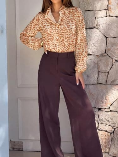 Womens Floral Blouses Long Sleeve Dressy Casual Fall Boho Tops view 3