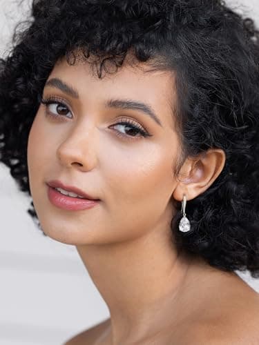 SWEETV Teardrop Wedding Bridal Earrings for Brides Birdesmaids, Silver Sparkly Cubic Zirconia Drop Dangle Earrings for Women Prom Jewelry Gifts view 2