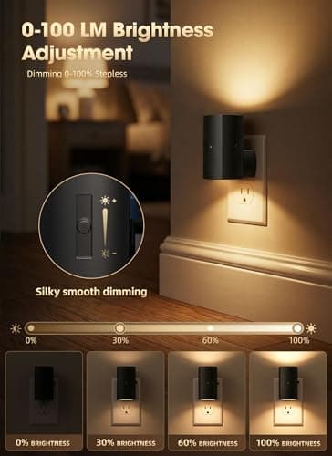 Brightown 2 Pack Night Lights Plug Into Wall, Modern Night Light with Rotating Plug, Dusk to Dawn Sensor, 0-100LM Stepless Dimming Nightlights, Home Decor for Hallway Bedroom Bathroom, Soft White view 2