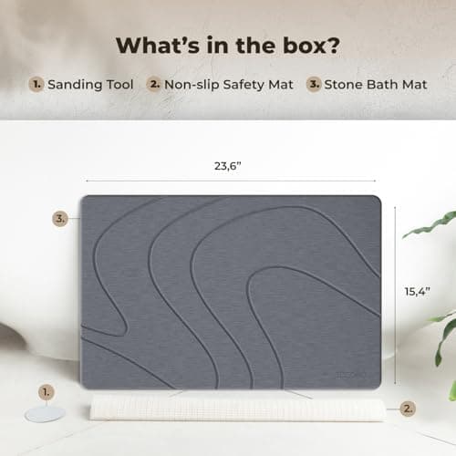 TOSORO - Stone Bath Mat Diatomaceous Earth Shower Mat Non-Slip Super Absorbent Diatomite Stone Bath Mats for Bathroom Floor Quick Drying Natural Easy to Clean (23.5 x 15) - Graphite view 2