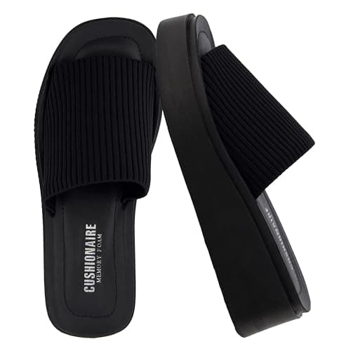 CUSHIONAIRE Pim Wedge Chunky Platform Womens Sandals with Firm Knit Upper & Memory Foam Summer Sandals for Women 2025, BLACK 8