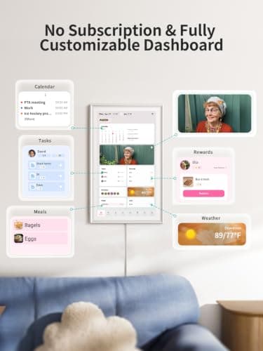 Airzeen 10.1" Digital Wall Calendar, No Subscription Smart Family Planner | Customizable Dashboard, Touch Screen Electronic Calendar, Chore Chart & Reward, Meal Planner, Photo Display, Wall/Desk Mount view 3