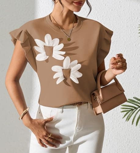 Pink Queen Womens Summer Tops 2026 Fashion Floral T Shirts Ruffle Cap Sleeve Casual Blouses view 4