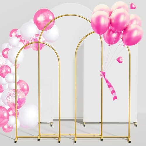 Bearfire Arch Backdrop Stand and Cover Set 7.2FT/6.6FT/6FT, Gold Wedding Arch Frame with White Arch Cover Stretchy Spandex Wrinkle-Resistant, Wedding Arches for Ceremony Birthday Party Baby Shower