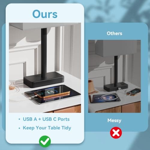 Touch Lamps for Nightstand Set of 2, Lamp for Bedroom Living Room with USB | 3 Way Dimmable, Night stands Lamps for Bedside, USB-A, TYPE-C, End Table & Desk Light, Modern Home Decor view 2