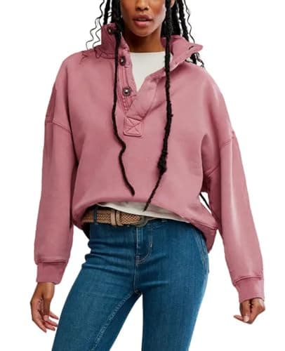Gnveub Sweatshirt for Women Oversized Henley Neck Long Sleeve Button Pullover Tops Trendy Outfits Clothes view 4