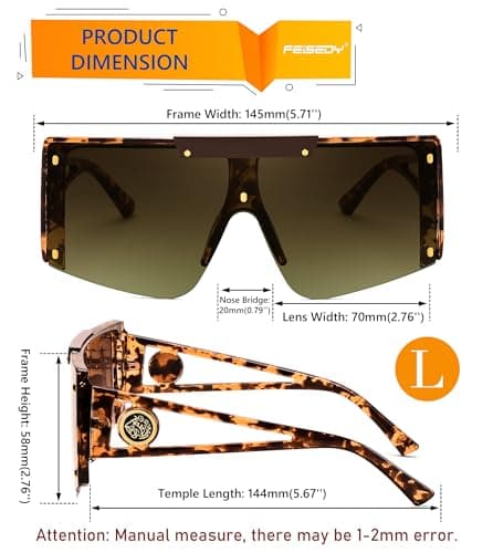 FEISEDY Women Sunglasses, Oversized Square Flat Top Shield Shades for Men B4060 view 5