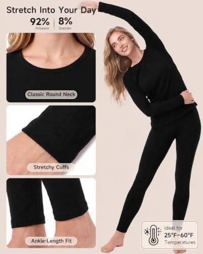 Thermal Underwear Set for Women Fleece Lined Winter Clothes Long Johns | Long Sleeve Top & Leggings Base Layer for Cold Weather, Moisture Wicking Lounge Set for Home, Work, Outdoor Activities view 4