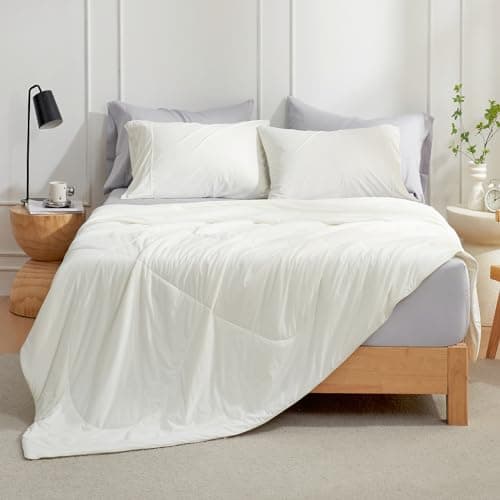 Cozy Bliss Cooling Comforter Queen Size, Cooling Blankets for Hot Sleepers and Night Sweats, Cream Summer Comforter for Queen Size Bed, Breathable Soft Lightweight Silk Smooth view 2