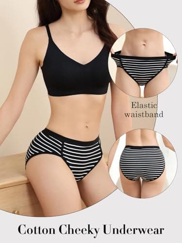 Ellychi Yii Women Cotton Cheeky Underwear - French High Cut Striped Panties view 2