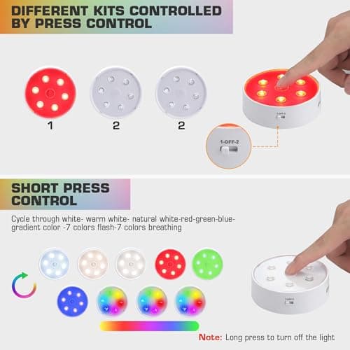 EverBrite Puck Lights with Remote, Rechargeable 2000mAh Linked Sensor Under Cabinet, Two Group Control, 10 RGB Colors, Dimmable for Kitchen, Bedroom Closet (6-Pack) view 4