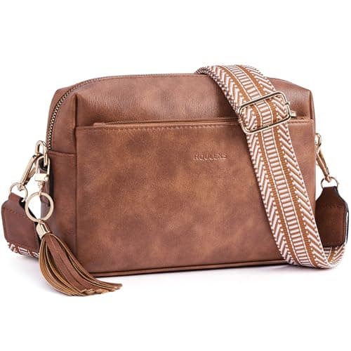 Roulens Triple Zip Small Crossbody Bag for women,Wide Strap Cell Phone Purse Shoulder Handbag Wallet with Credit Card Slots
