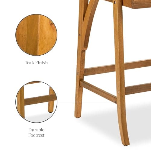 Best Choice Products Set of 2 Outdoor Acacia Wood Bar Stools Bar Chairs for Patio, Pool, Garden w/Weather-Resistant Cushions - Black view 6