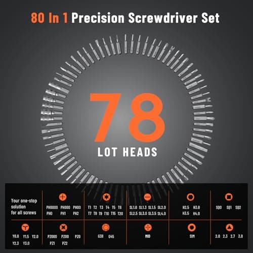 KATERK 80-in-1 Mini Screwdriver Set - Precision Small Magnetic Screwdriver Set Repair Tool Kit for Phone, Computer, Watch, Laptop, Macbook, Ring Doorbell, Eyeglass, Electronic, Screw Driver view 4