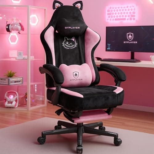 Pink Gaming Chair Cute with Cat Ears Ergonomic Computer Chair with Cat Embroidery Adjustable Memory Foam Lumbar Support and Headrest Comfortable Reclining Office Chair for Girls, Teens, Women — image 1