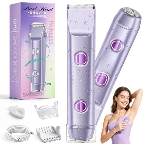 Bikini Trimmer for Women, Electric Razor & Shaver with Dual Ceramic Blades, Painless Hair Removal for Face, Body & Intimate Areas, 90min Cordless Runtime, Waterproof Travel Grooming Kit (Purple) — image 1