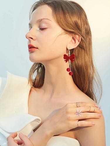 XIUQILAI 14K Gold Plated Heart Earrings for Women, Heart/Flower/Bow/Pearl Earrings Drop Stud Huggie Hoop Earring Hypoallergenic Earrings Christmas Earrings Festival Party Jewelry Gifts for Women view 6