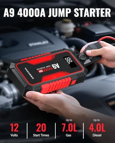 Jump Starter 4000A, VACASSO A9 Battery Jumper Starter Portable (7L Gas/4L Diesel), 12V Car Battery Booster Jump Starters Pack, Jumpstart with USB Ports, Jumper Cables, LED Light, Storage Case view 2