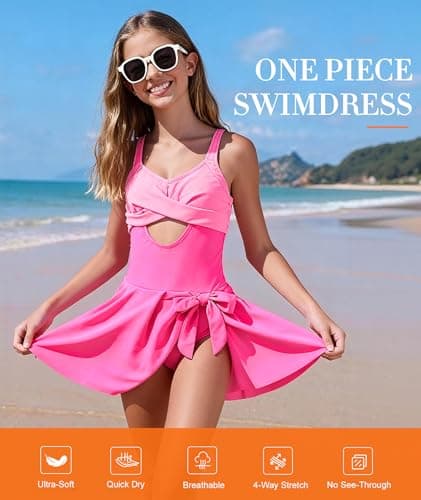 MFAVIP Girls One Piece Swimsuit Padded with Ruffle Skirt Girls Bathing Suit Adjustable Straps Teen Swimwear 9-16 view 4